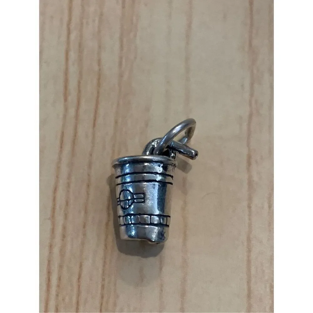 .925 Drinking Cup with Straw Sterling Silver Jewelry Charm